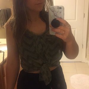 Sheer army green button up tank